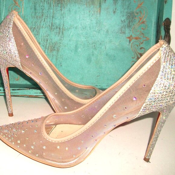 Auth.Christian Louboutin NEAR-NEW "Follies Strassita" High Heel (100mm) Pumps - Picture 8 of 15